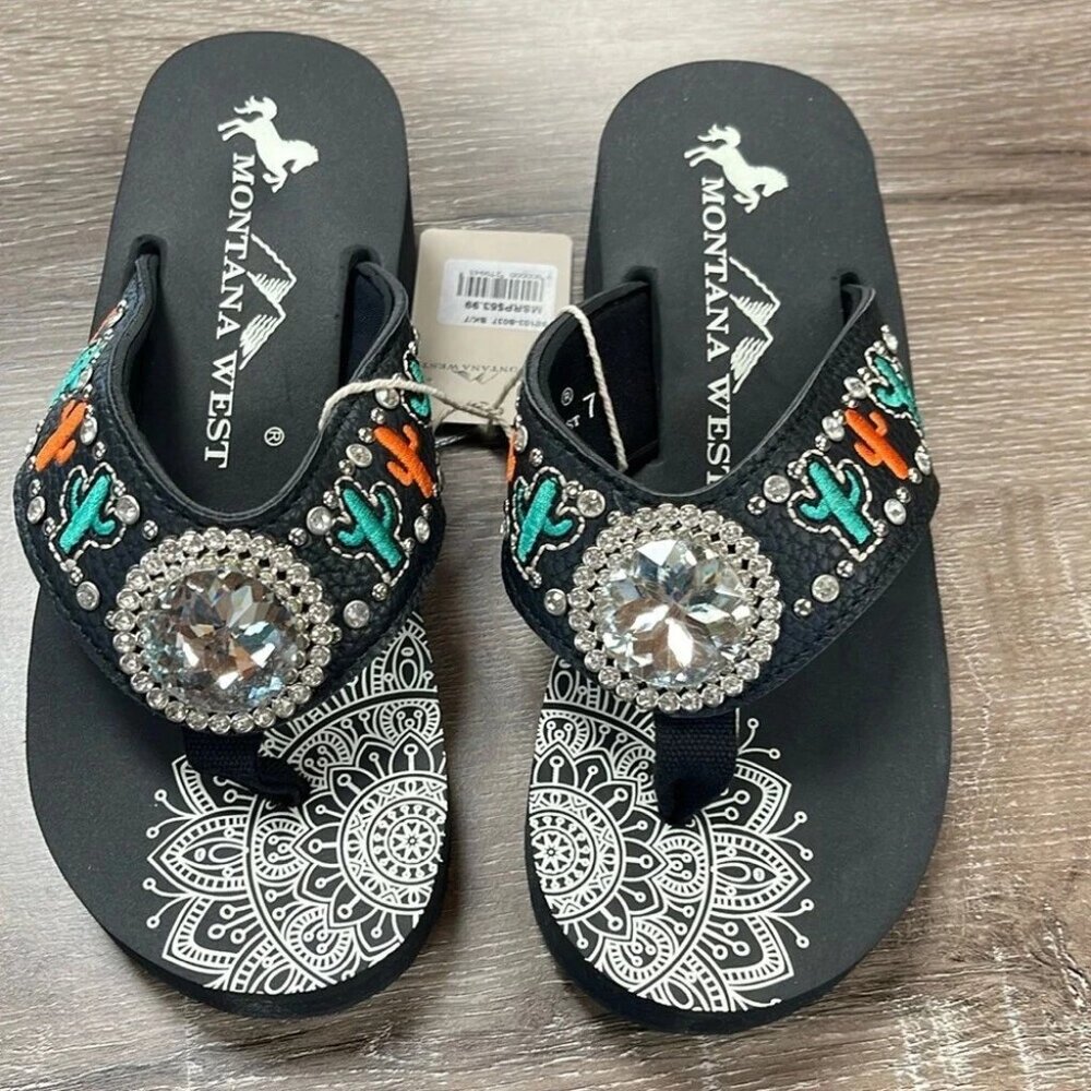 Montana West Flip Flops Western Dessert Cactus Wedge Sandals Women's NEW Summer